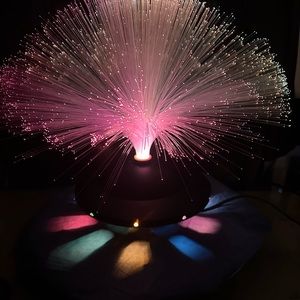 Vintage UFO Fiber Lamp Retro Fiber Optics Rotating Decor Box Black Base